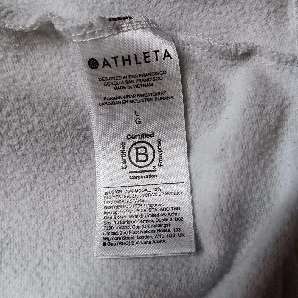 Athleta Womens Large Purana Wrap Sweatshirt Gray Heather Ribbed Long Sleeve Top - Picture 4 of 15